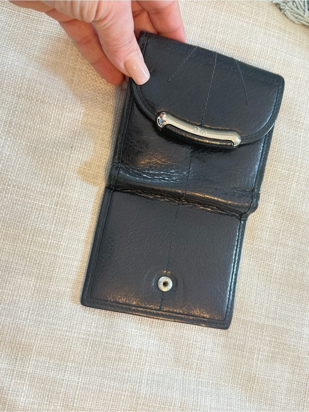 Dior Black Leather Compact Wallet with Silver-tone Bar Accent - Picture 6 of 9